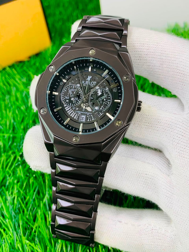 Hublot Diamond Cut Stainless Steel Men's Watch – Heavy Weight Automatic Chronograph
