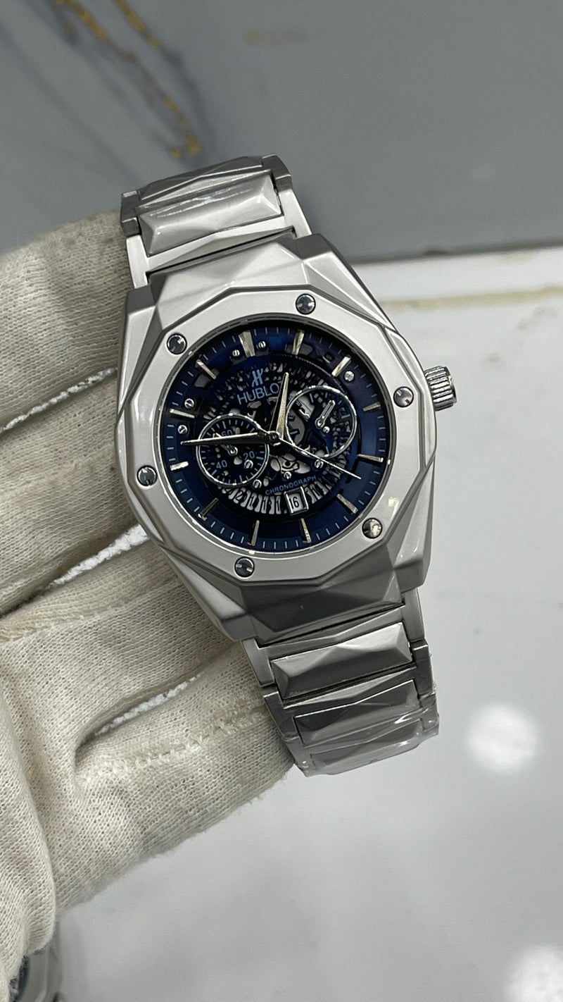 Hublot Diamond Cut Stainless Steel Men's Watch – Heavy Weight Automatic Chronograph