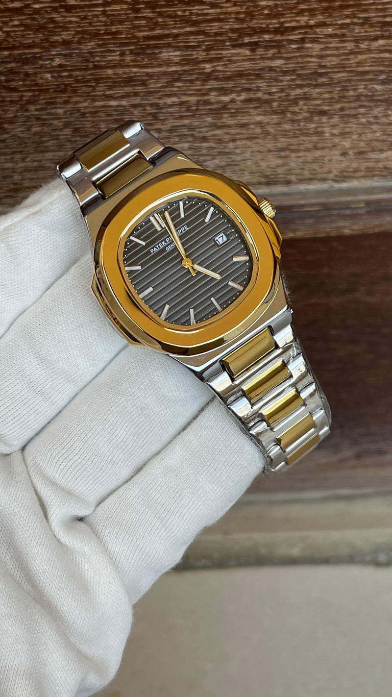 Patek Philippe Style Stainless Steel Men's Watch – Classic Date Display