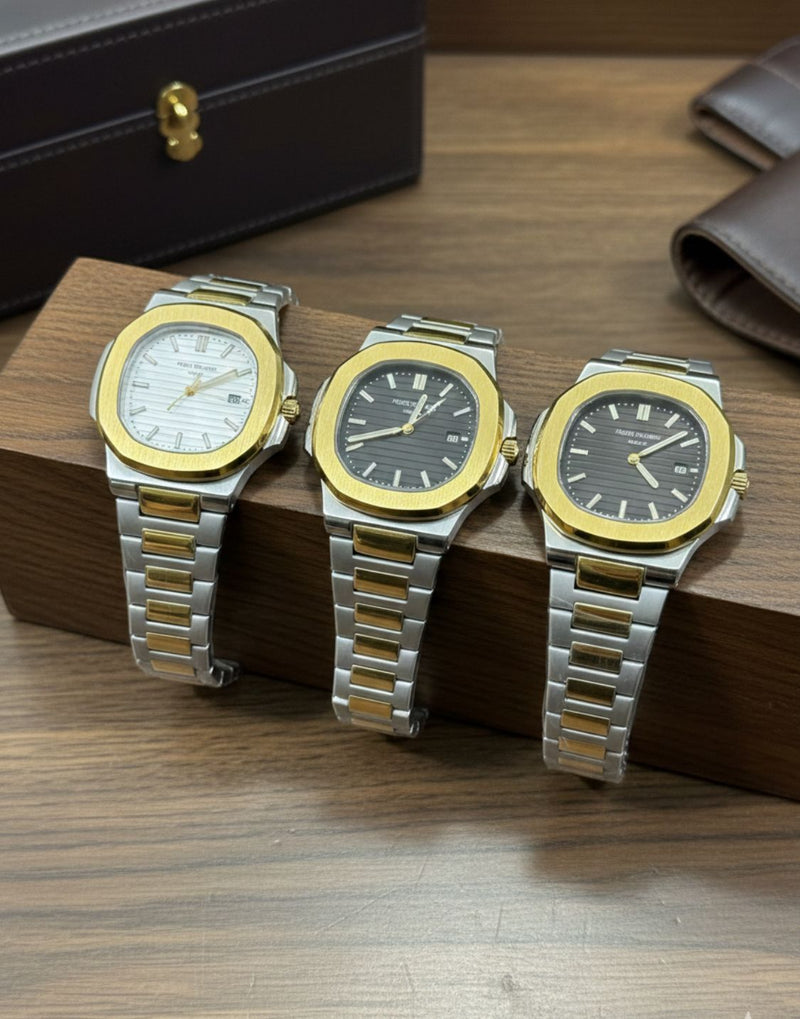 Patek Philippe Style Stainless Steel Men's Watch – Classic Date Display