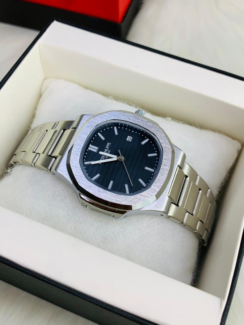 Patek Philippe Style Stainless Steel Men's Watch – Classic Date Display