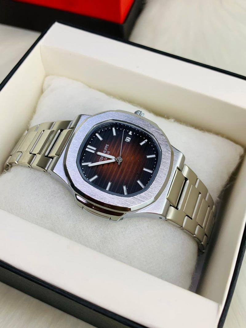 Patek Philippe Style Stainless Steel Men's Watch – Classic Date Display