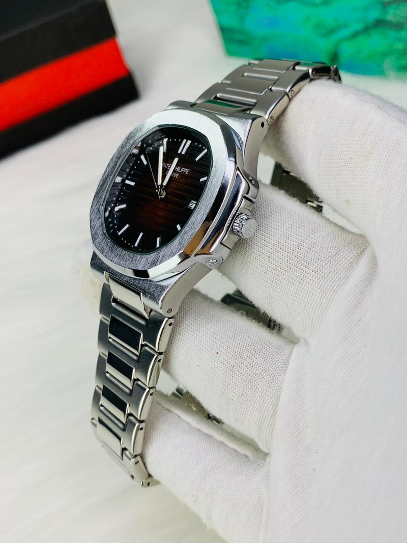 Patek Philippe Style Stainless Steel Men's Watch – Classic Date Display