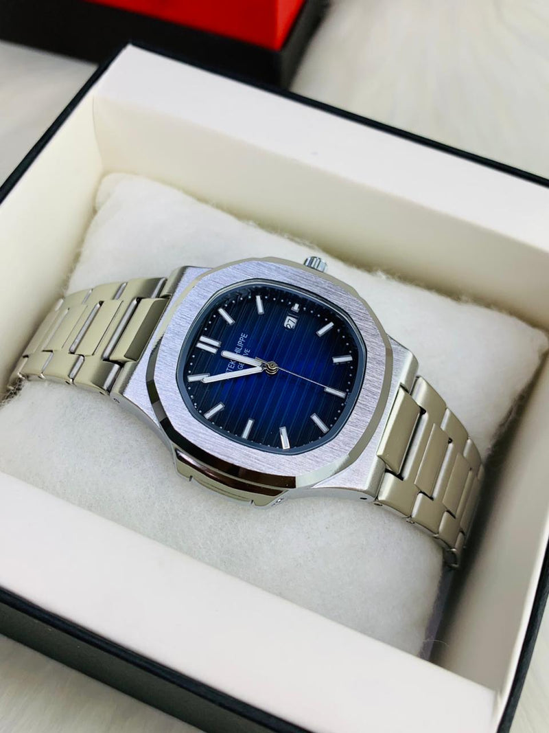 Patek Philippe Style Stainless Steel Men's Watch – Classic Date Display