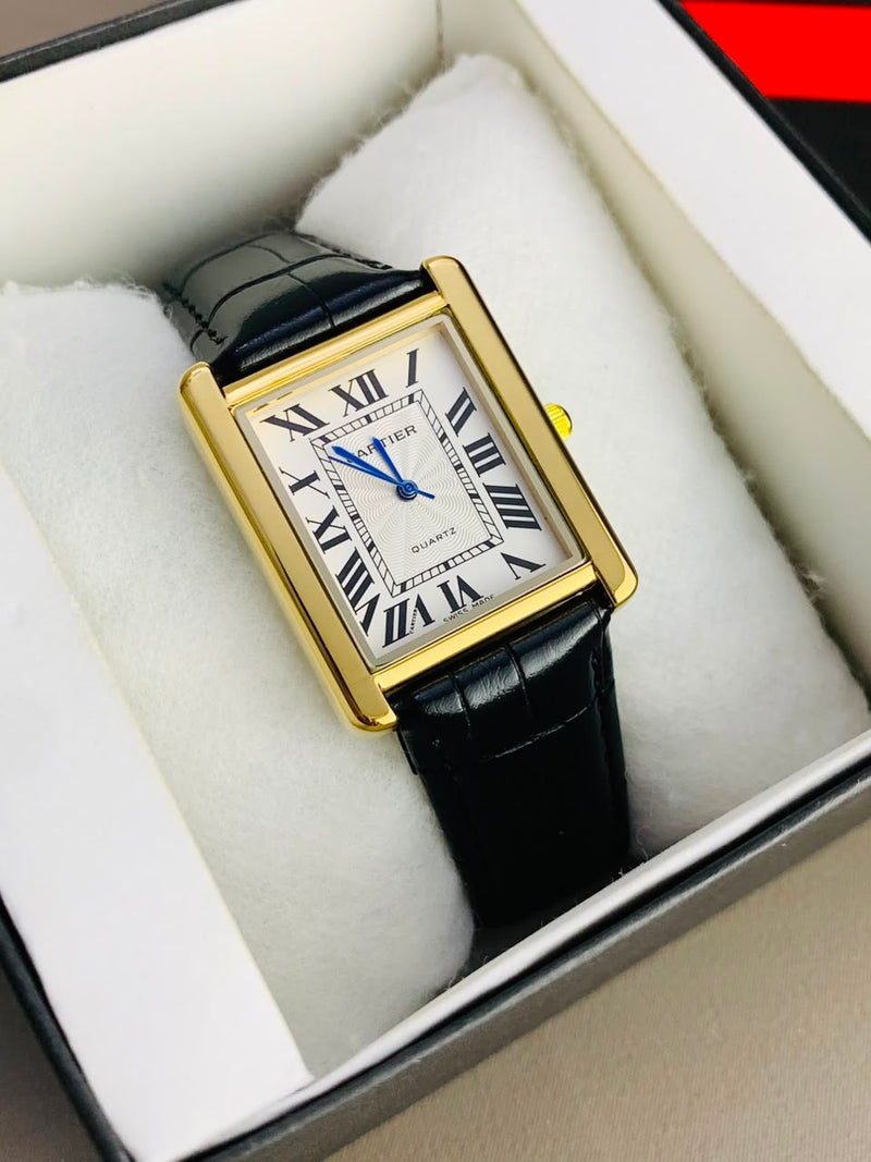 Cartier Tank Watch – Premium Stainless Steel & Leather Strap