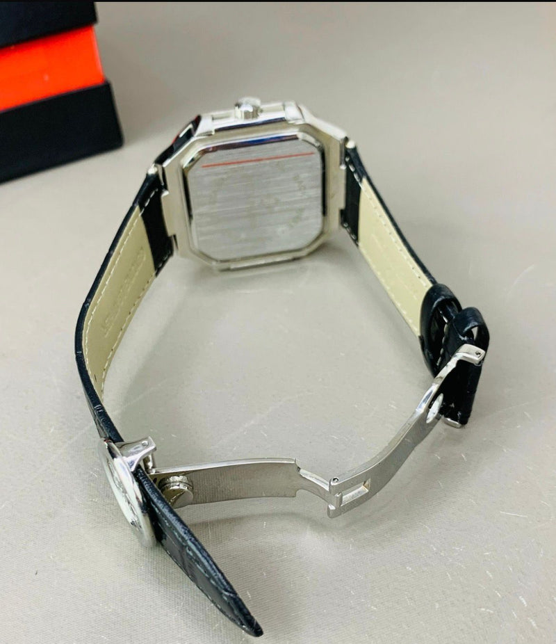 Patek Philippe Leather Strap Watch – Classic Stainless Steel Dial