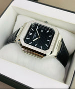 Patek Philippe Leather Strap Watch – Classic Stainless Steel Dial