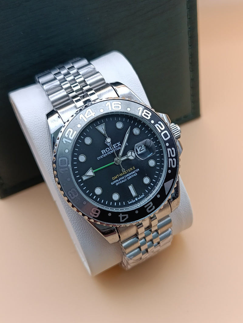 Rolex GMT Watch – Stainless Steel Chain & Rotating Bezel