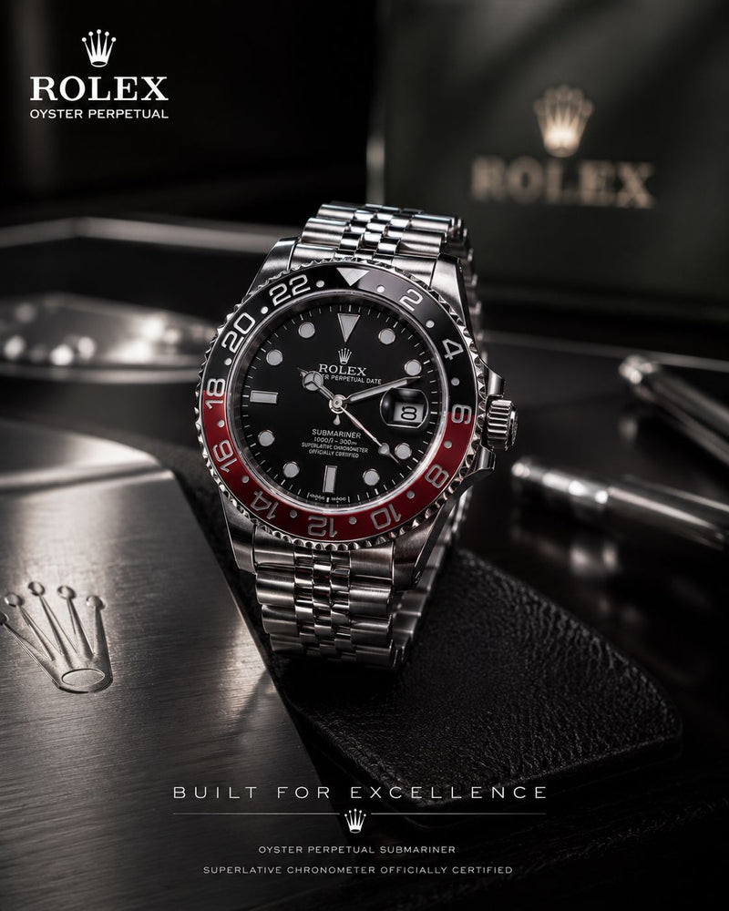 Rolex GMT Watch – Stainless Steel Chain & Rotating Bezel