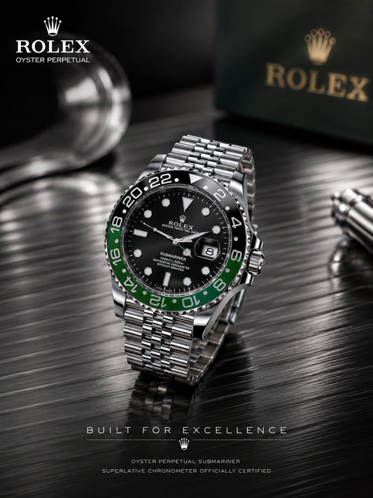 Rolex GMT Watch – Stainless Steel Chain & Rotating Bezel