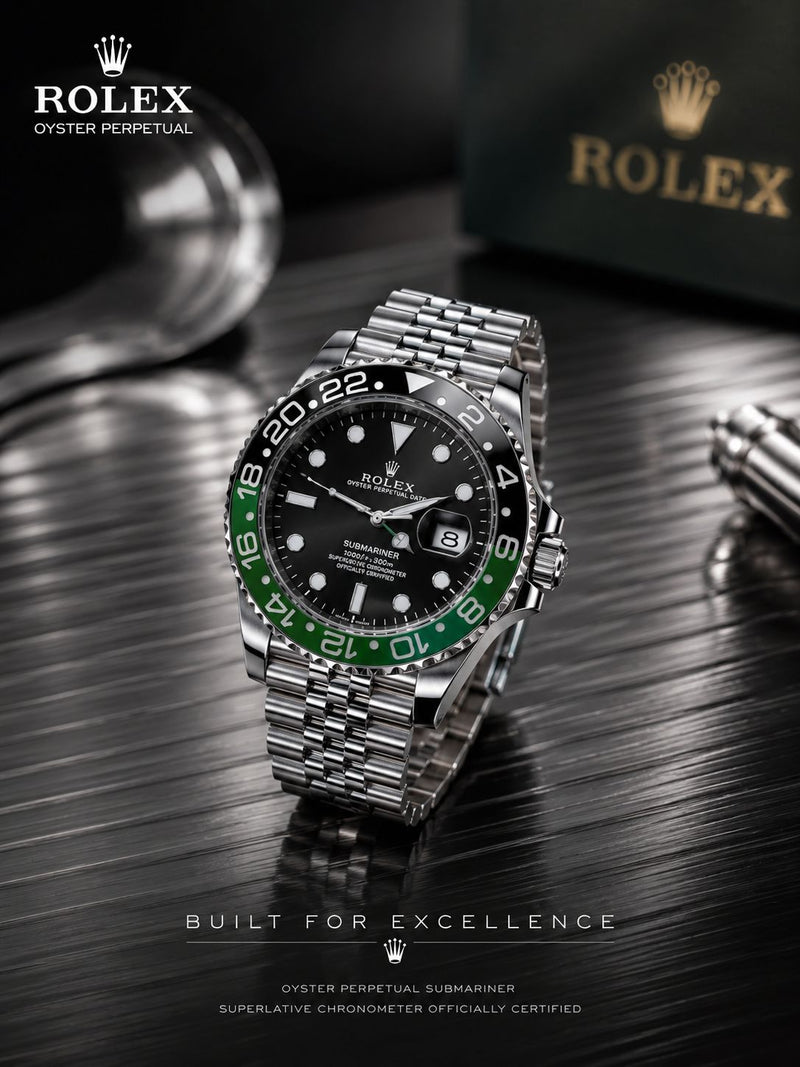 Rolex GMT Watch – Stainless Steel Chain & Rotating Bezel