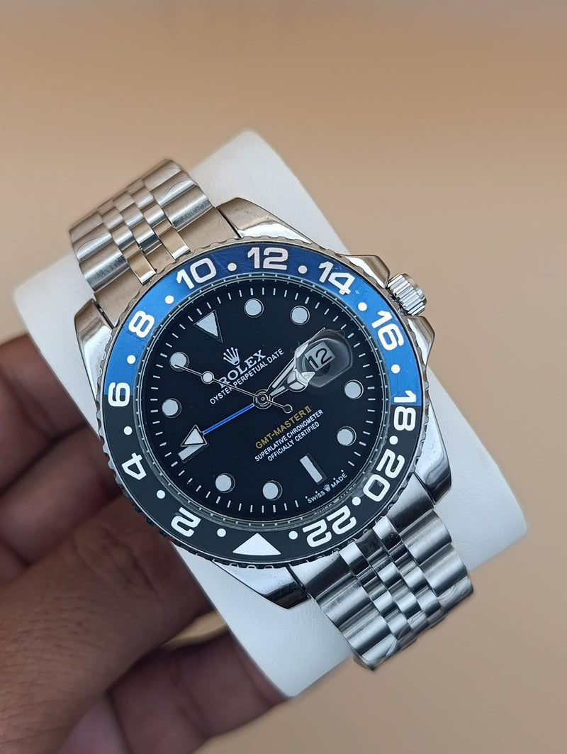 Rolex GMT Watch – Stainless Steel Chain & Rotating Bezel