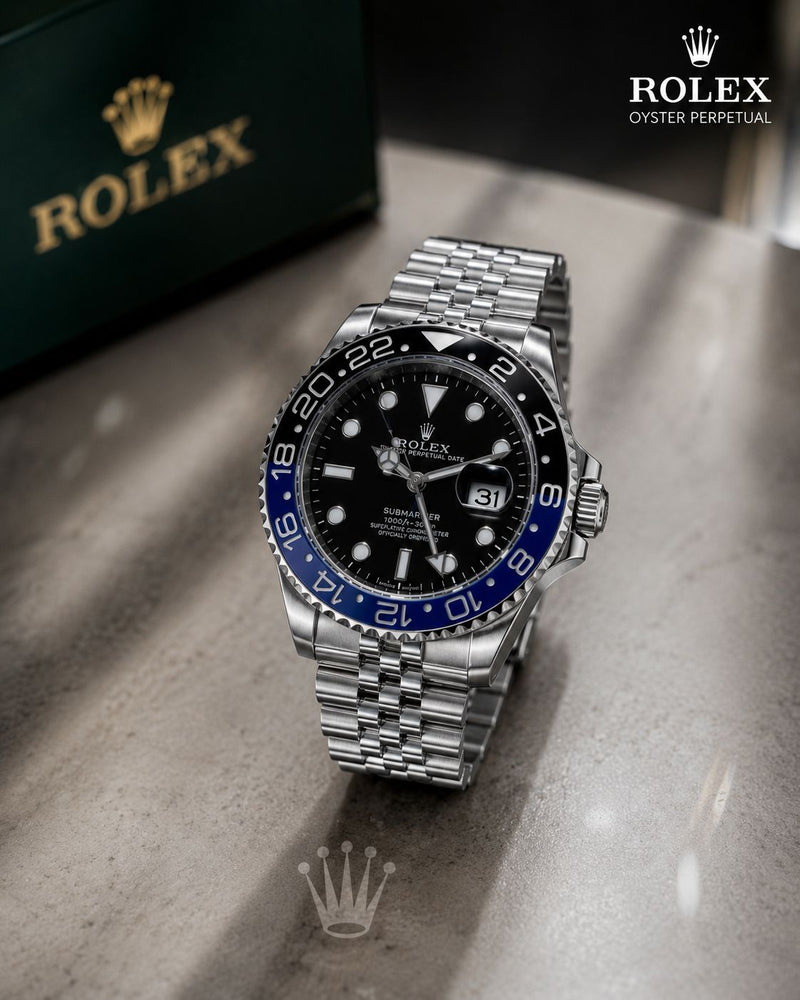 Rolex GMT Watch – Stainless Steel Chain & Rotating Bezel